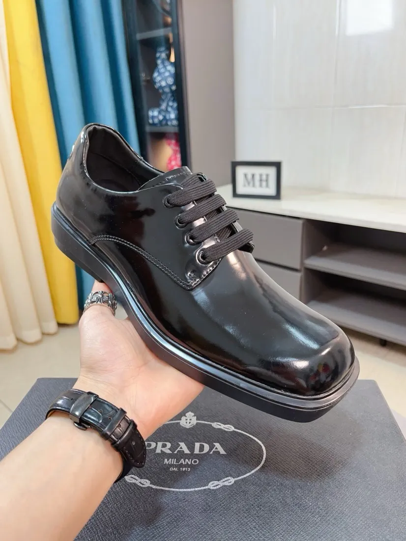 Men's shoes 💰540🌹🌹【PRADA Leather Shoes】Top purchasing agency Original imported Italian custom-made open-edge beaded cowhide leather surface, fully imported water-dyed breathable cowhide lining, original factory special molded sole super comfortable, size: 38-44